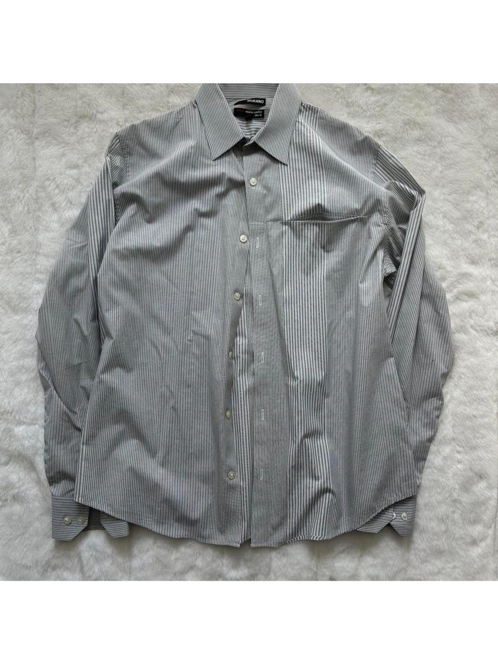 vintage murano white & grey striped button up shirt